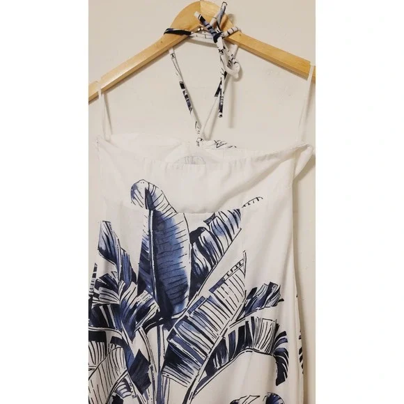 Commense Halter Maxi Dress Size Small Strapless Tie Blue White Floral Summer NWT - Picture 5 of 9